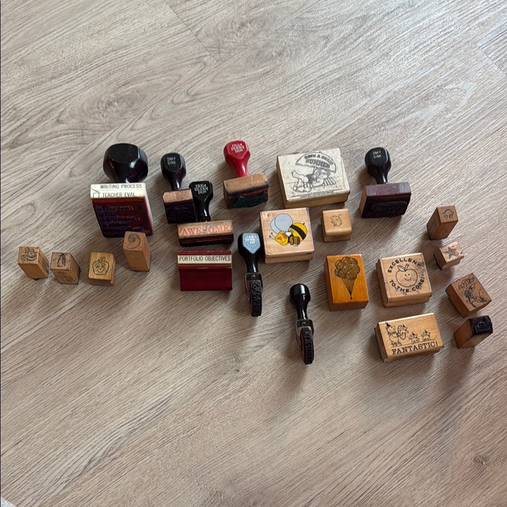 Assorted Wooden Rubber Stamps Set